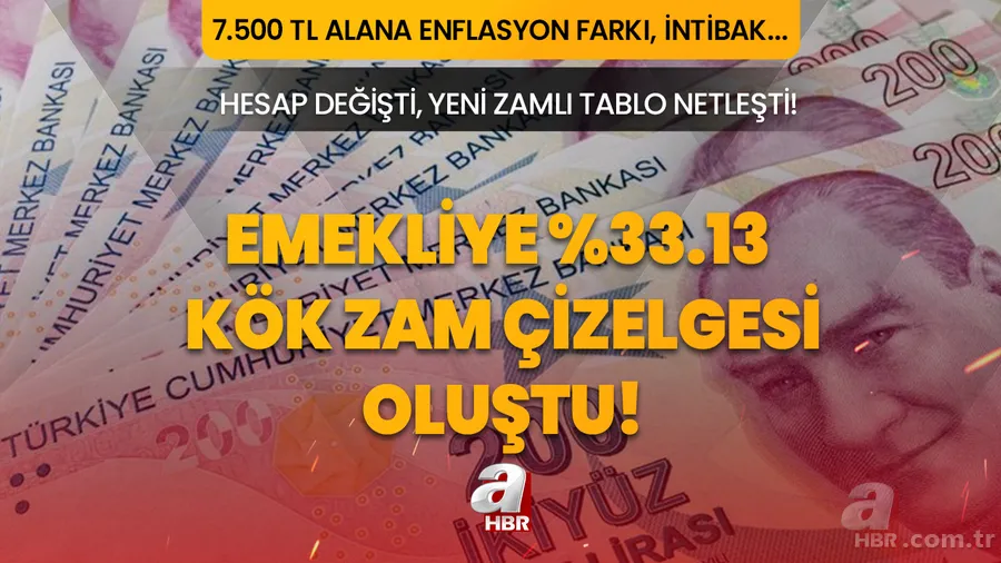Hesap değişti, yeni zamlı tablo netleşti! Emekliye %33.13 kök zam çizelgesi oluştu! 7.500 TL alana enflasyon farkı, intibak, ek artış... 1