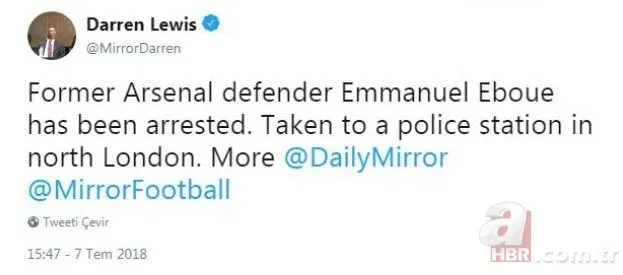 Galatasaray’ın eski yıldızı Emmanuel Eboue, Londra’da tutuklandı .