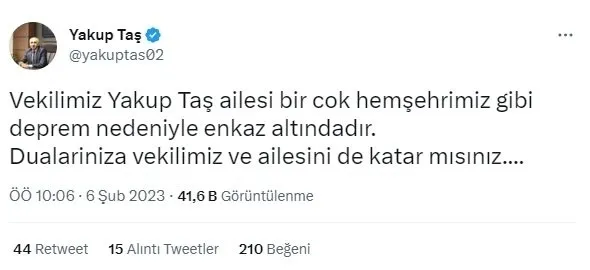 Yakup Taş kimdir, kaç yaşında, aslen nereli? Enkaz altında kalan AK Parti Adıyaman Milletvekili yaşamını yitirdi!