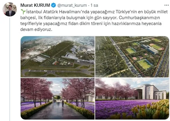 Bakan Murat Kurum'dan Atatürk Havalimanı millet bahçesi paylaşımı: Cumhurbaşkanı Erdoğan'ın katılımıyla gerçekleşecek - 4