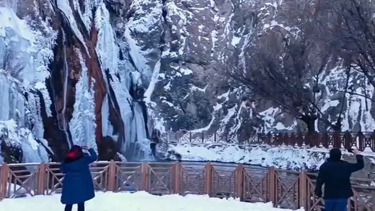Malatya'da Günpınar Şelalesi dondu