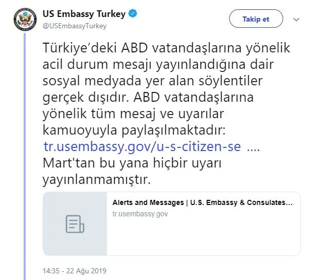 ABD Büyükelçiliği’nden ’acil durum mesajı’ açıklaması