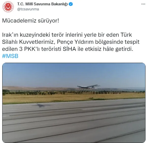 Son dakika: Pençe Yıldırım bölgesinde 3 PKK’lı terörist SİHA ile etkisiz hale getirildi