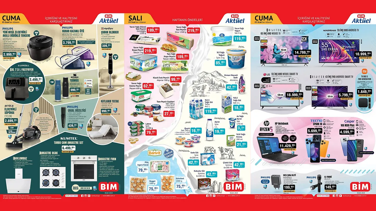 9 Ocak BİM aktüel ürünler kataloğu yayında! Tost peyniri, beyaz peynir, süt, sıvı yağ, tereyağ, pirinç, toz deterjan ucuza satışa sunulacak…