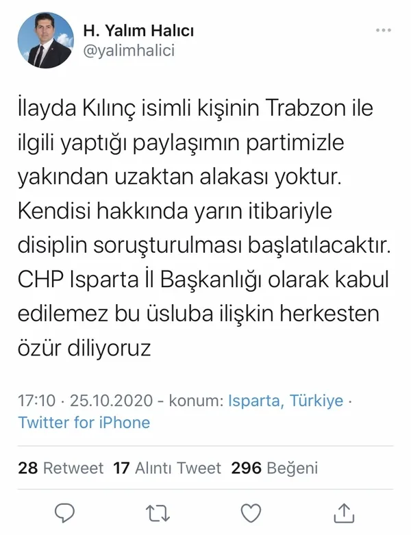 CHP Isparta İl Gençlik Kolları Başkan Yardımcısı İlayda Kılınç’ın skandal paylaşımına tepkiler büyüyor