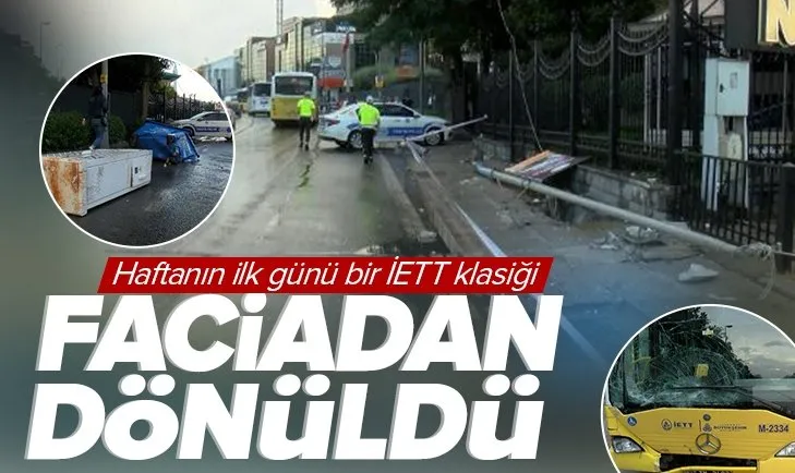 İstanbul’da İETT otobüsü kaza yaptı! Önce elektrik panosuna ardından direğe çarptı