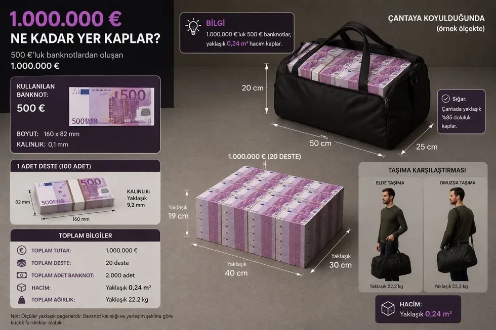 1 milyon euro nasıl ne kadar yer kaplar? (AHABER.COM.TR)