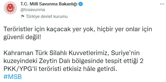 Son dakika: Zeytin Dalı bölgesinde 2 terörist öldürüldü - 1