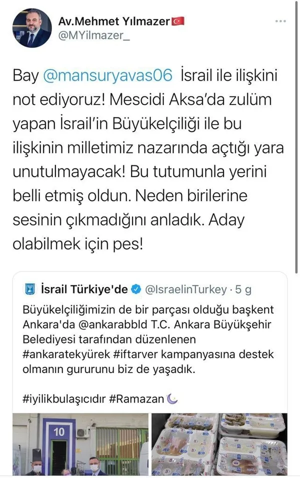 Mansur Yavaş yönetiminden İsrail Büyükelçiliği’ne teşekkür belgesi