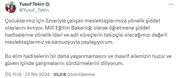 milli-egitim-bakani-yusuf-tekin-ogrenmelere-yonelik-siddeti-kinadi-1714078115816.jpg Milli Eğitim Bakanı Yusuf Tekin öğrenmelere yönelik şiddeti kınadı! - 1