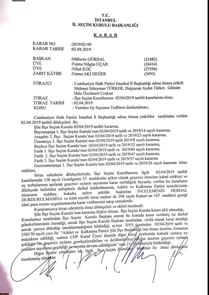 İstanbul İl Seçim Kurulu’nun yeni başkanı Ziya Bülent Öner oldu