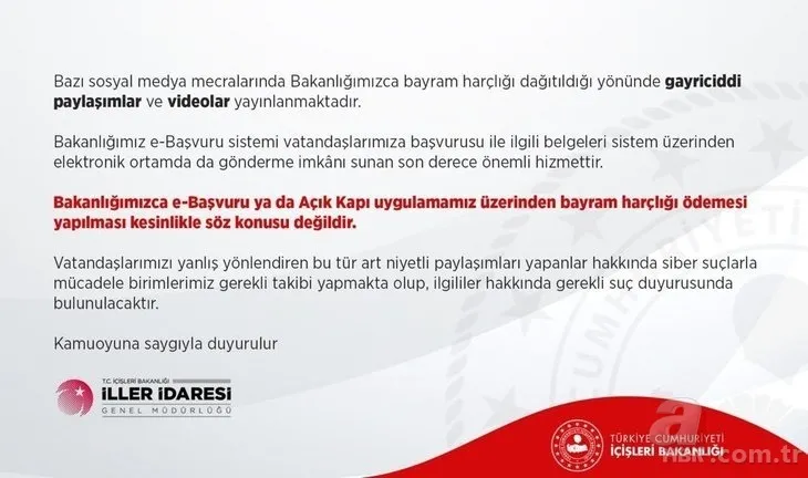 Son açıklamalar: 500 TL bayram harçlığı verilecek mi? e-Başvuru ve Açık Kapı ile bayram harçlığı başvurusu alınıyor mu? 3