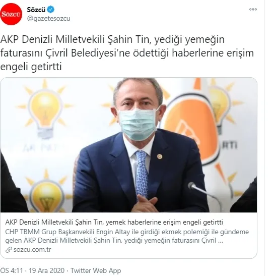 Sözcü - Cumhuriyet - T24 - Birgün’den ‘hayali yemek’ üzerinden yalan ittifakı | AK Partili Şahin Tin yalanı belgeleriyle çürüttü