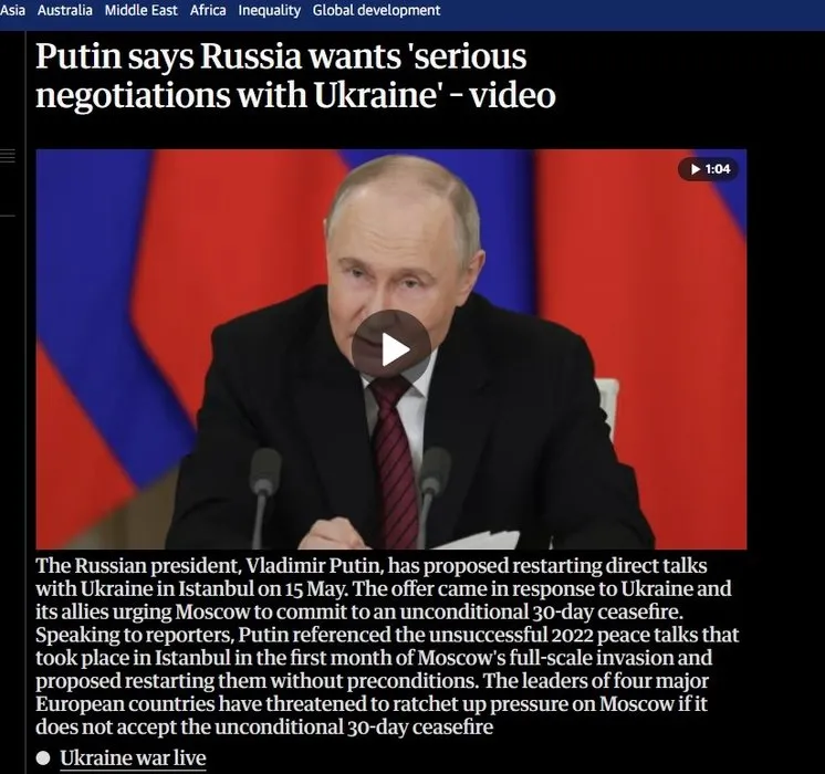 Putin’in İstanbul çağrısı dünya basınında: Müzakere önerisi manşetlerde