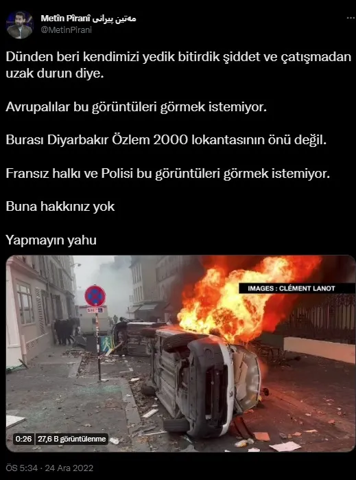 İşte teröristlerin gerçek yüzü: Terör eylemleri Diyarbakır’da olunca mübah Paris’te olunca değil