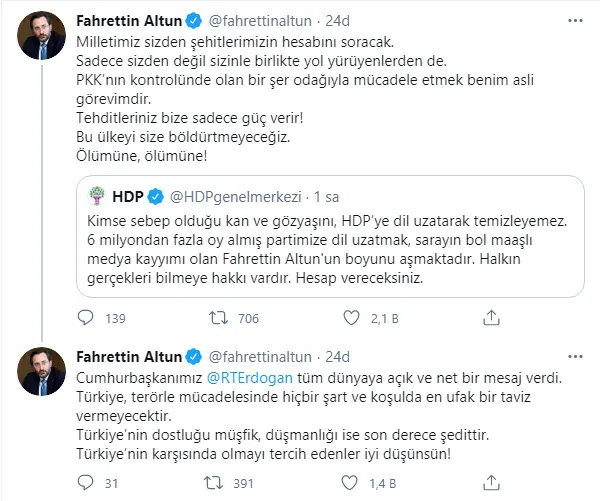Son dakika: HDP'nin tehdidine İletişim Başkanı Fahrettin Altun'dan net yanıt: Size bu ülkeyi böldürtmeyeceğiz - 1