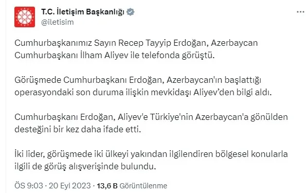 Başkan Erdoğan, Azerbaycan Cumhurbaşkanı Aliyev ile görüştü