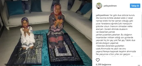 Yeliz Yeşilmen kızıyla birlikte namaz fotoğrafı paylaştı - 1