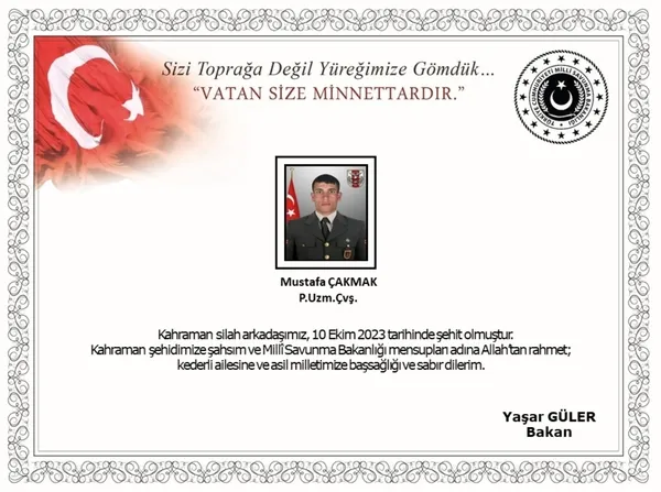 Son dakika | Piyade Uzman Çavuş Mustafa Çakmak kaldırıldığı hastanede şehit oldu - 1