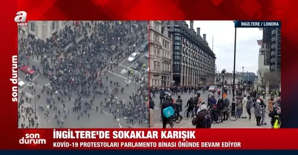 İngilizler Covid-19 yasaklarına karşı ayaklandı! Gözaltılar var | Detayları A Haber muhabiri canlı yayında aktardı