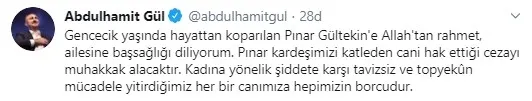 Adalet Bakanı Abdulhamit Gül: Pınar Gültekin’i katleden cani hak ettiği cezayı alacaktır