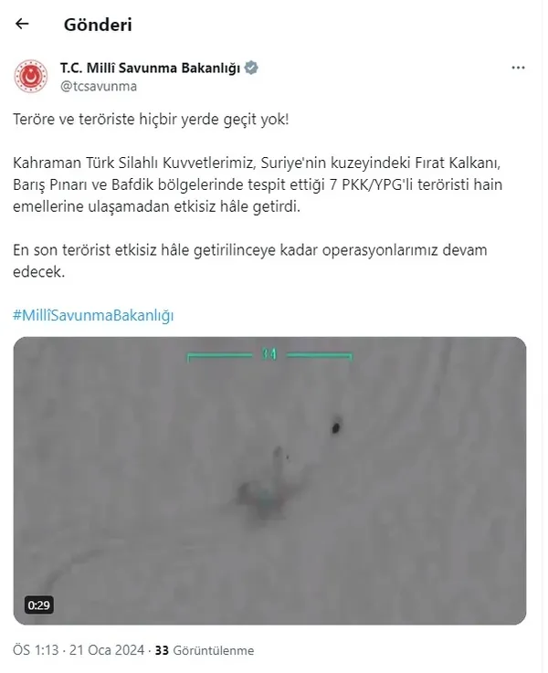 MSB duyurdu! Irak’ın kuzeyinde 10 terörist etkisiz hale getirildi