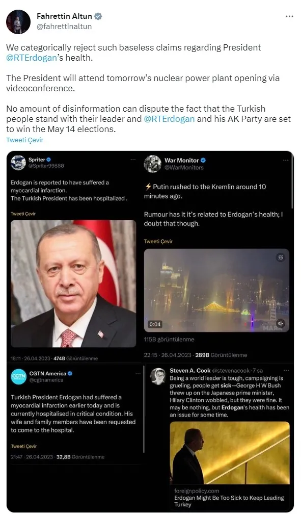 Cumhurbaşkanı Yardımcısı Fuat Oktay: Cumhurbaşkanı Erdoğan’ın sağlık durumu çok iyi