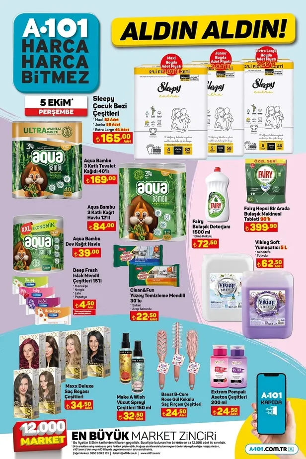 10 Ekim A101 aktüel ürünler kataloğu yayınladı! A101’de 192 TL’ye tereyağı, 90 TL’ye beyaz peynir, 21 TL’ye Kireç Çözücü, 57 TL’ye un 34.50 TL’ye kuru fasulye satılıyor