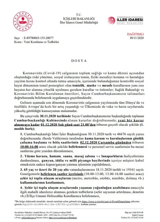 Son dakika: Bakanlıktan 81 il valiliğine yeni Kovid-19 tedbirleri genelgesi! İşte sokağa çıkma kısıtlamasının detayları
