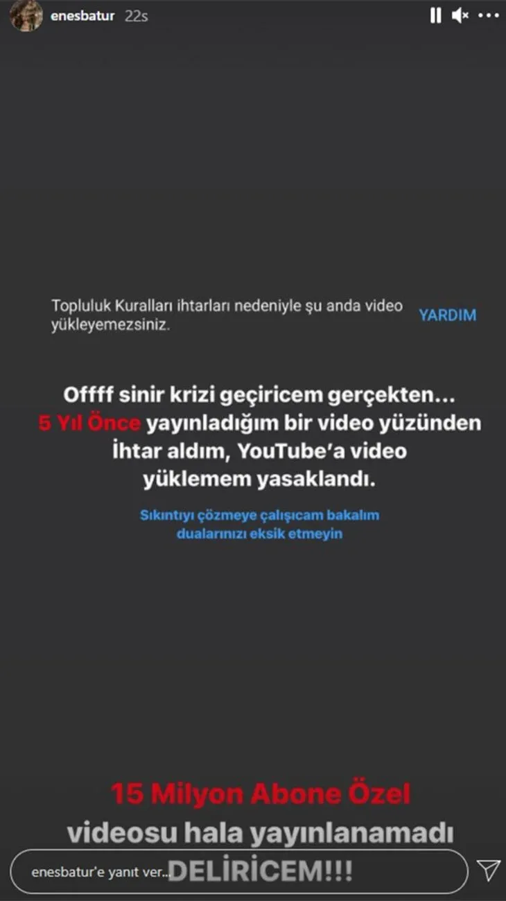 Youtube’dan Enes Batur’a engel! Video yüklemesi yasaklandı