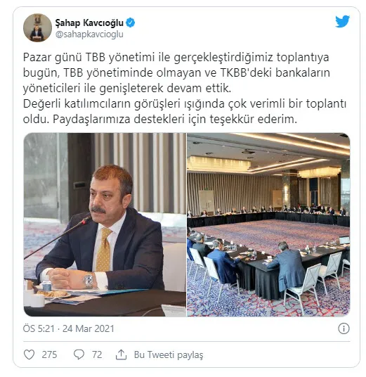 Son dakika: Merkez Bankası Başkanı Şahap Kavcıoğlu bankacılarla görüştü