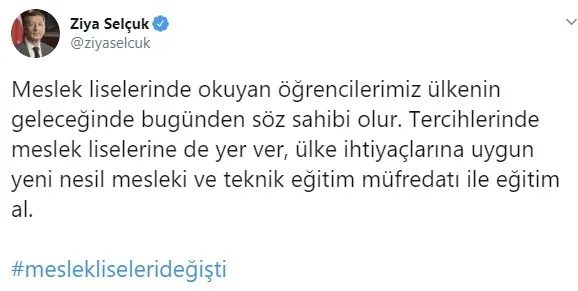 Milli Eğitim Bakanı Ziya Selçuk'tan meslek lisesi tavsiyesi - 1