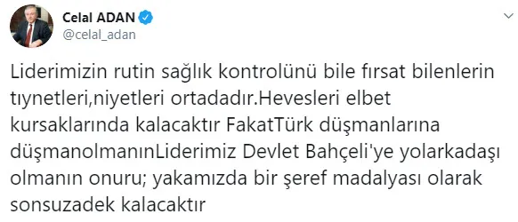 TBMM Başkanvekili Celal Adan’dan ABD Elçiliği’ne Bahçeli tepkisi