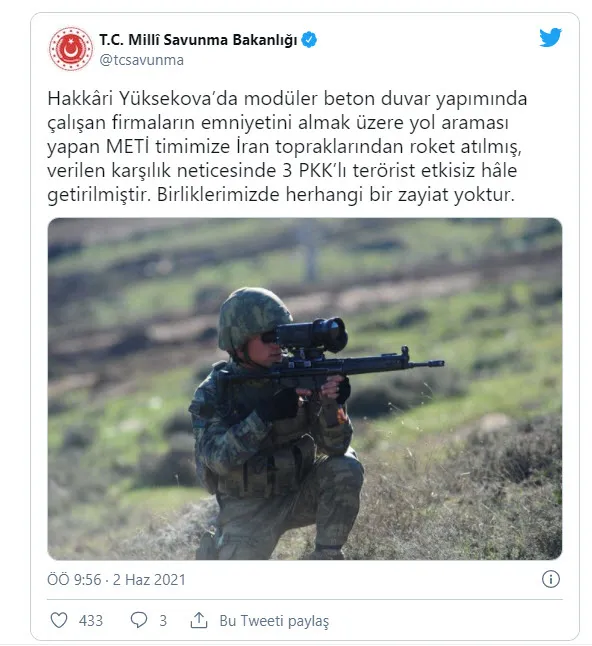 Son dakika: MSB duyurdu: METİ timine İran’dan roketli saldırı! Anında karşılık verildi