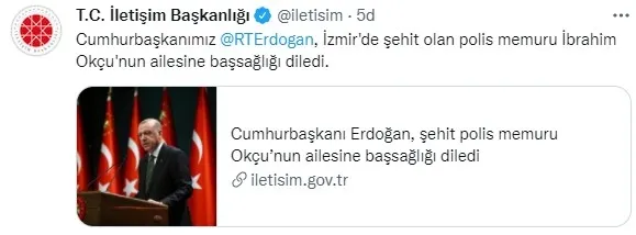 Son dakika: Başkan Erdoğan'dan şehit polis memuru İbrahim Okçu’nun ailesine başsağlığı mesajı - 1