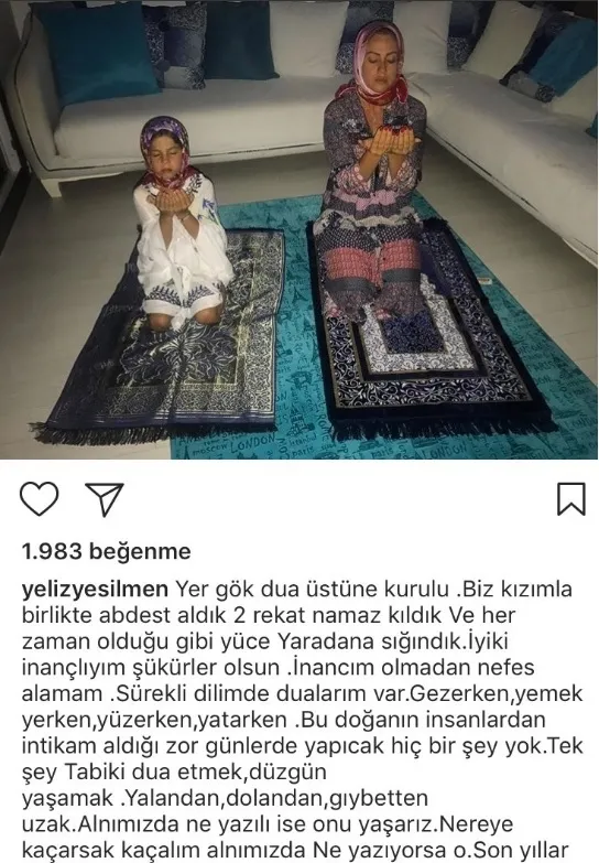 Yeliz Yeşilmen kızıyla birlikte namaz fotoğrafı paylaştı - 2