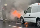 Alev alan araç cayır cayır yandı