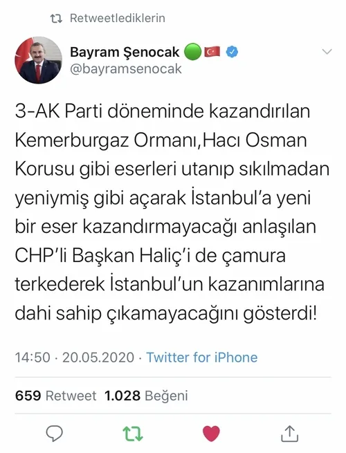 AK Parti İstanbul İl Başkanı Bayram Şenocak’tan CHP’li İBB Başkanı Ekrem İmamoğlu’nun Fazilet durağı yalanına tepki