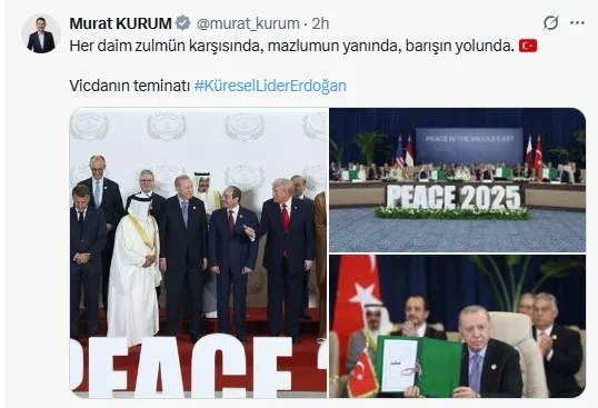 kabine-uyelerinden-sarm-el-seyh-baris-zirvesine-iliskin-paylasim-baskan-erdogan-her-daim-zulmun-karsisinda-yer-1760390846473.jpeg Çevre, Şehircilik ve İklim Değişikliği Bakanı Murat, sosyal medya hesabı üzerinden yazılı bir açıklama yaptı (Ekran görüntüsü)