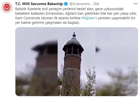 MSB'den "Ağdam" paylaşımı: Kent Camisi'nde okunan ilk ezanla birlikte... - 1