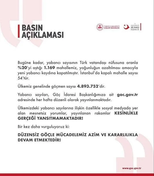 Göç İdaresi Başkanlığı Türkiye’deki göçmen sayısını açıkladı!