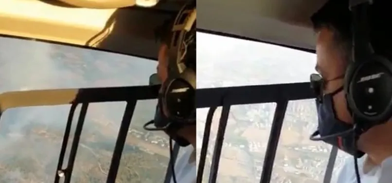 Bakan Pakdemirli İzmir'deki orman yangınını söndürme çalışmalarını helikopterle denetledi