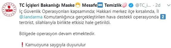 İçişleri Bakanlığından son dakika haberi: Hakkari'de 2 PKK'lı öldürüldü - 1