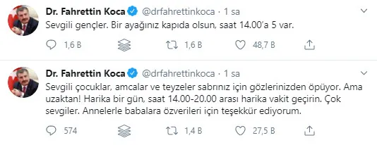 Son dakika: Sağlık Bakanı Koca’dan çocuklara: Harika vakit geçirin