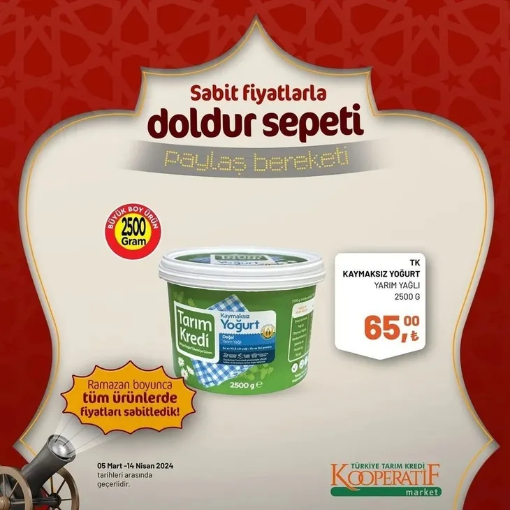 Tarım Kredi Market 30 Mart indirim kataloğu yayınladı! Kaşar peynir 205,00 TL’ye, tost peyniri 185,00 TL’ye, tereyağı 259,00 TL’ye, süt 22,50 TL’ye satışta
