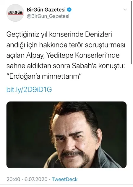 Usta sanatçı Alpay, Başkan Erdoğan’a teşekkür etti, linç edildi!