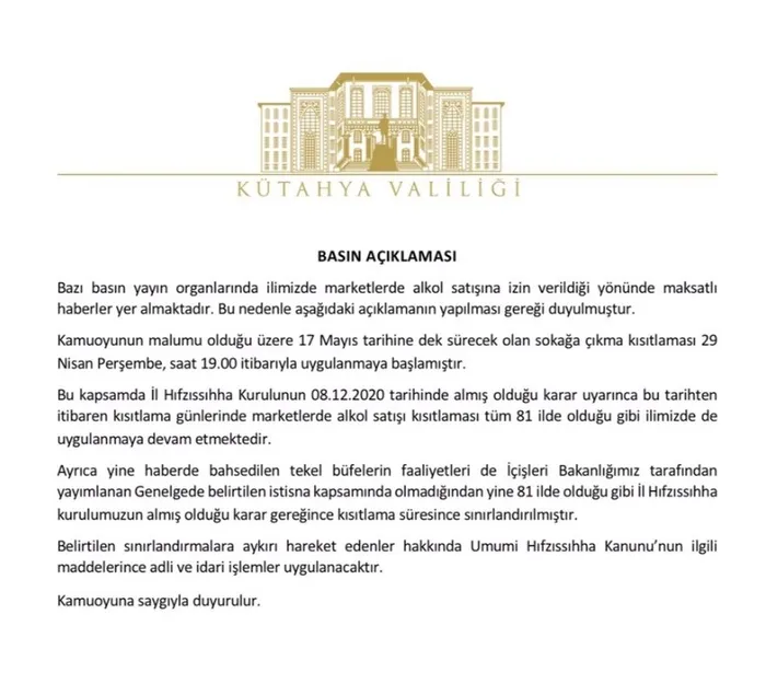 Son dakika: Kütahya Valiliğinden alkol satışı yasağı açıklaması - 2