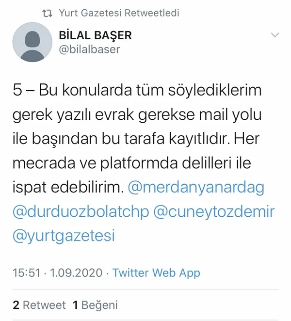 Merdan Yanardağ 1 lira almadı denildi! Yurt Gazetesi Finans Müdürü Bilal Başer’den dekontları mevcut açıklaması