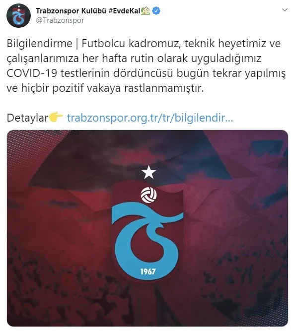 Trabzonspor koronavirüs test sonuçlarını açıkladı