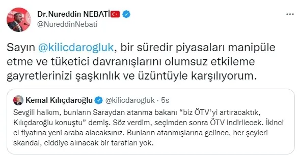 Hazine ve Maliye Bakanı Nureddin Nebati’den Kemal Kılıçdaroğlu’na ÖTV yanıtı